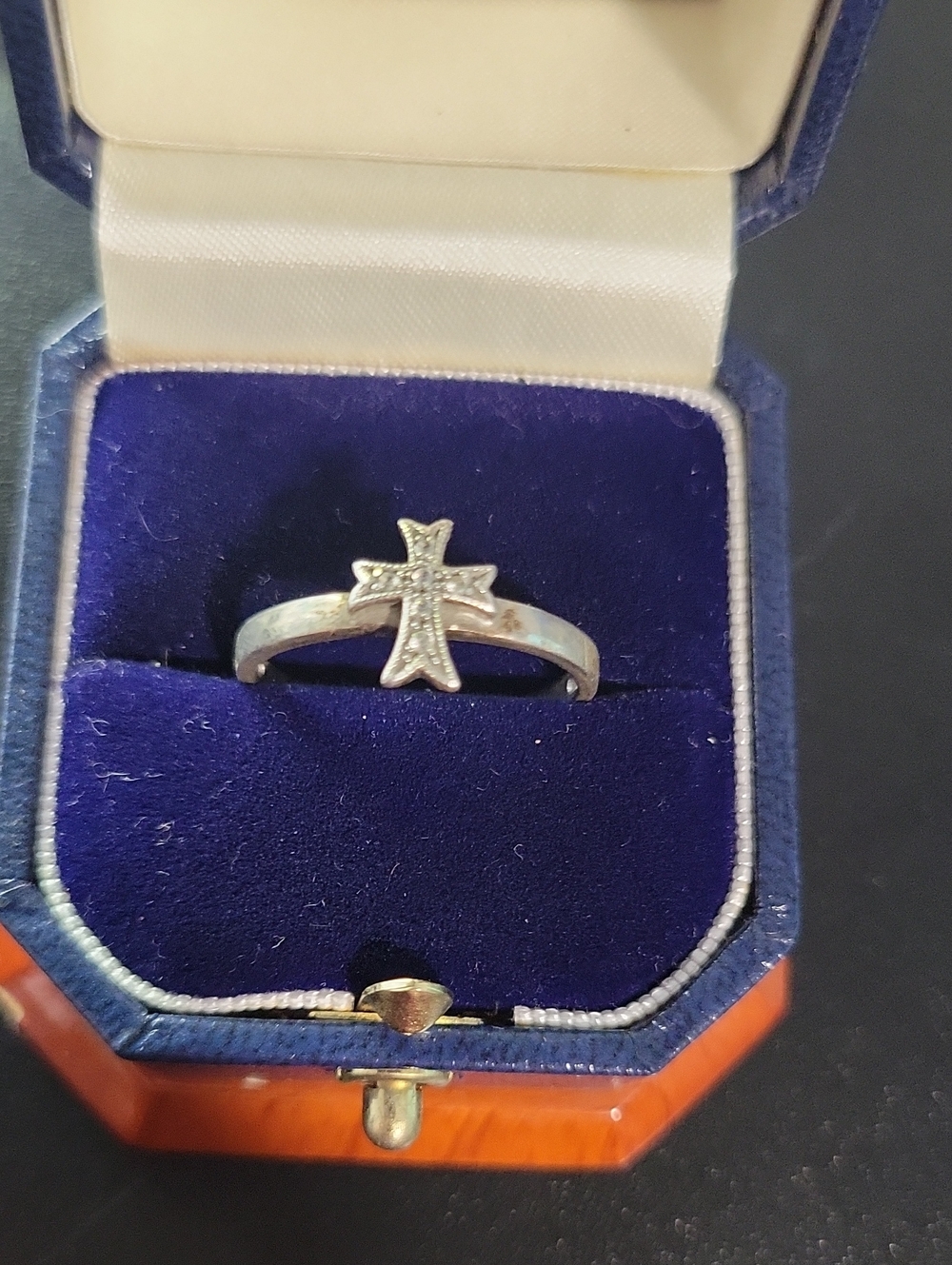 Silver Cross Accent Ring - White